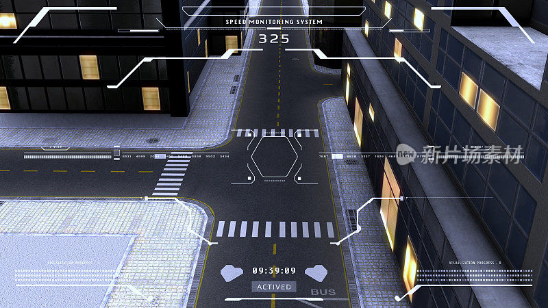 HUD UI虚拟安全街景监控屏幕3d渲染技术说明
